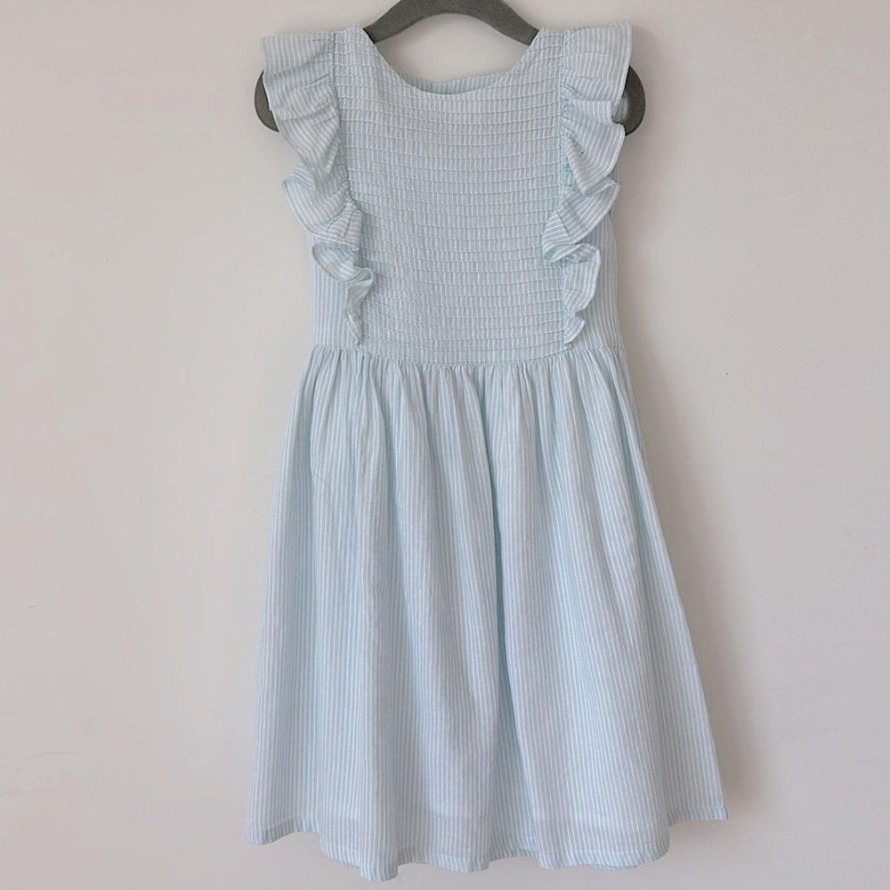 EDGEHILL COLLECTION Light Blue White Stripe Smocked Ruffle Dress Size 5
